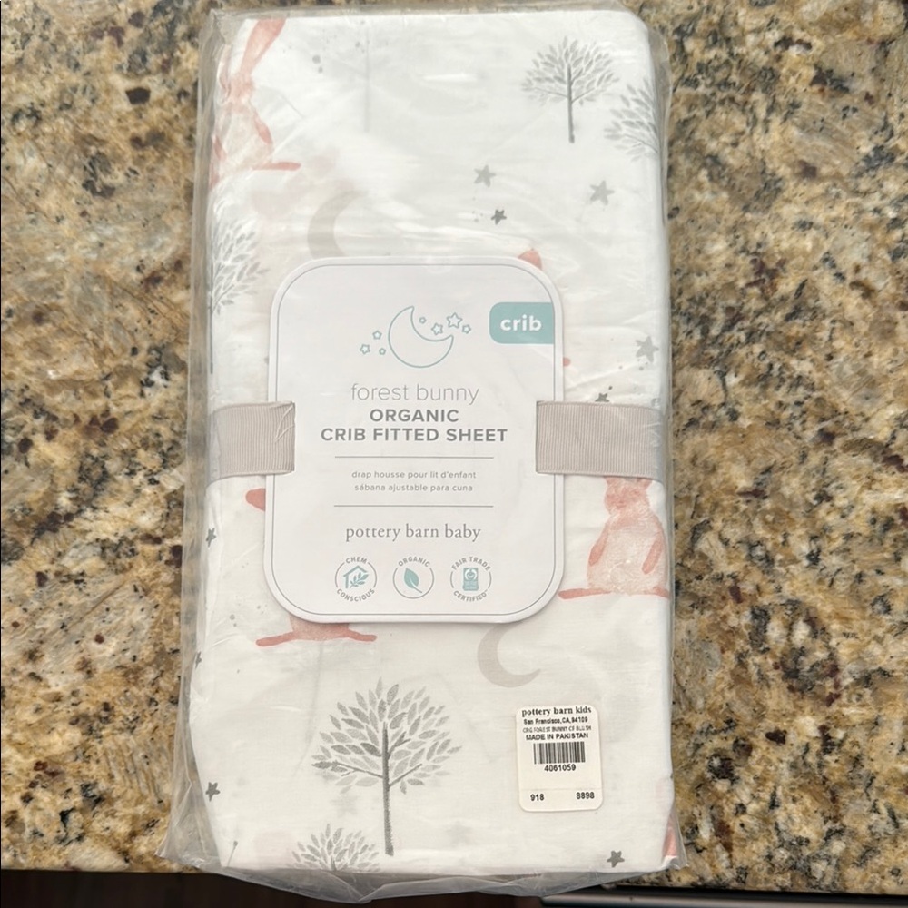 Pottery Barn Organic Fitted Crib Sheet - Forest Bunny